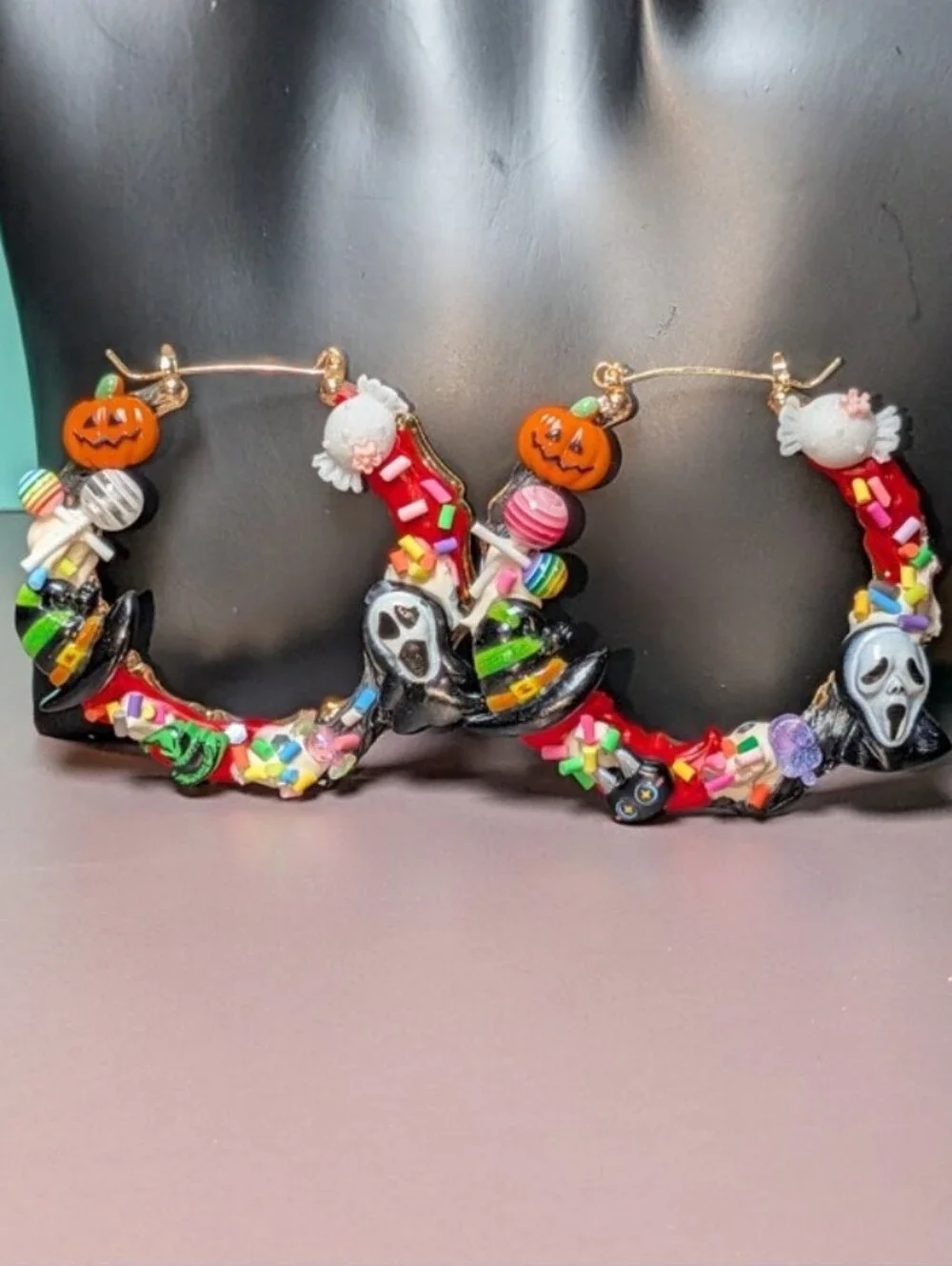 Hand CRAFTED Halloween Multicolor Holiday Hoop Earrings